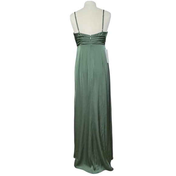 NWT AZAZIE LINIA Eucalyptus Green Mermaid Pleated Stretch Satin Dress Sz A12 - Picture 3 of 14